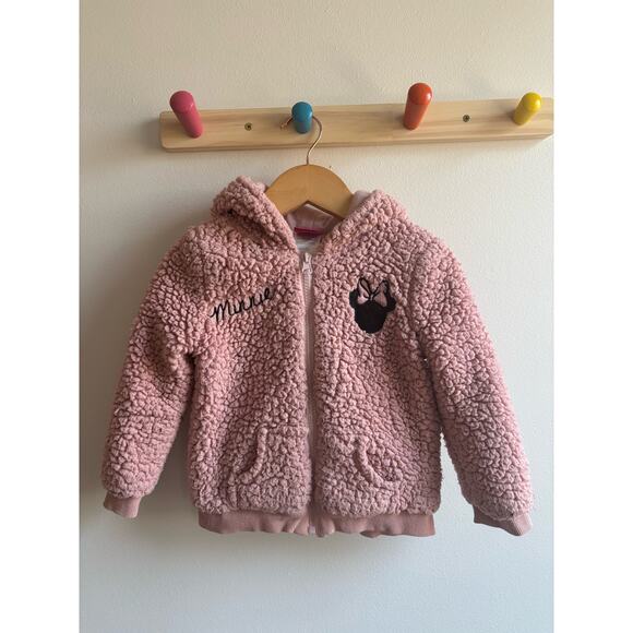 Disney Minnie Mouse Pink Sherpa Jacket 3T - Picture 1 of 5